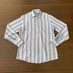 Two Flowers Italy Men's Button Up Shirt Blue Western Long Sleeves Sz M